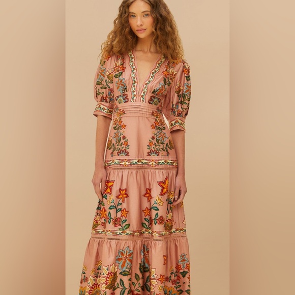 Farm Rio Garden Delight Pink Short Sleeve Maxi Dress • S • NWT - Picture 7 of 17